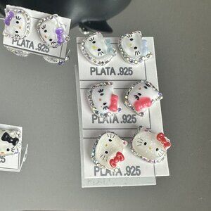 Silver 925 Hello Kitty Earrings Cat Shimizu Kitty White Kids Teens Girl Jewelry